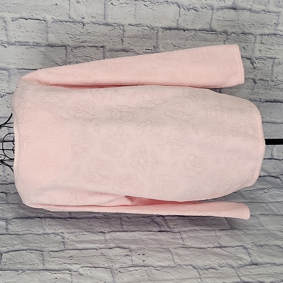 OSCAR DE LA RENTA Pink Floral Fleece Pullover Sweater Large - Picture 6 of 7